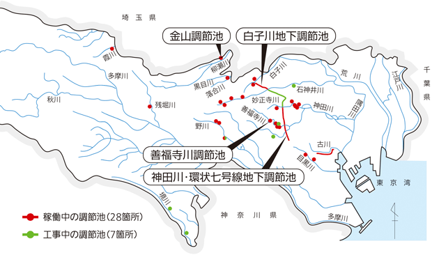 都内調節池の地図