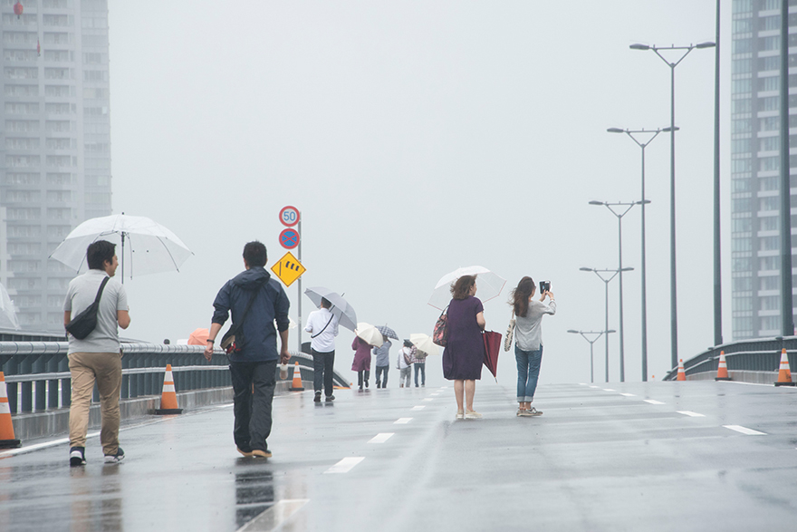Photograph of tour participants walking on the road from Tsukiji to Toyosu