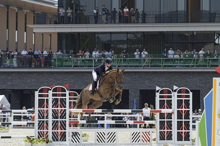 障害を飛ぶ人馬の写真2